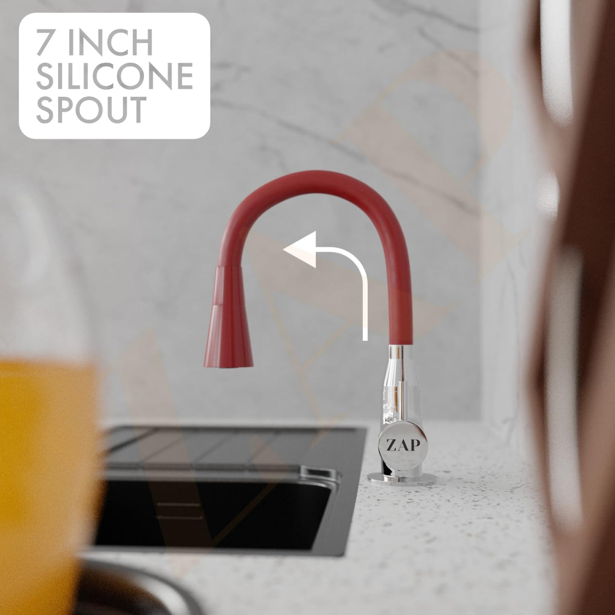 ZAP Swan Neck with Flexible Swivel Spout | Dual Flow Kitchen Sink Tap | Silicone Spout Brass Faucet | Tap for Kitchen Sink | Modern Sink Cock | Wash Basin Tap | Pillar Tap (Red)