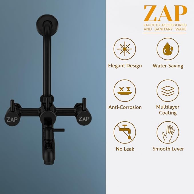 Elixir Matte Black 3-in-1 Brass Wall Mixer Set