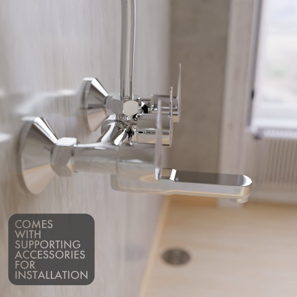 Zap Nova 2 In 1 Brass Wall Mixer with Provision for Overhead Shower and 125 mm Long Bend Pipe – Visible Hot/Cold with Faucet Cleaner Knobs