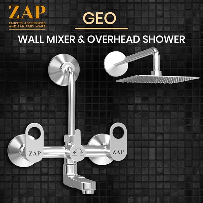 Geo Chrome 2-in-1 Wall Mixer with Overhead Shower Provision