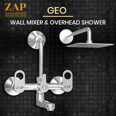 Geo Chrome 2-in-1 Wall Mixer with Overhead Shower Provision