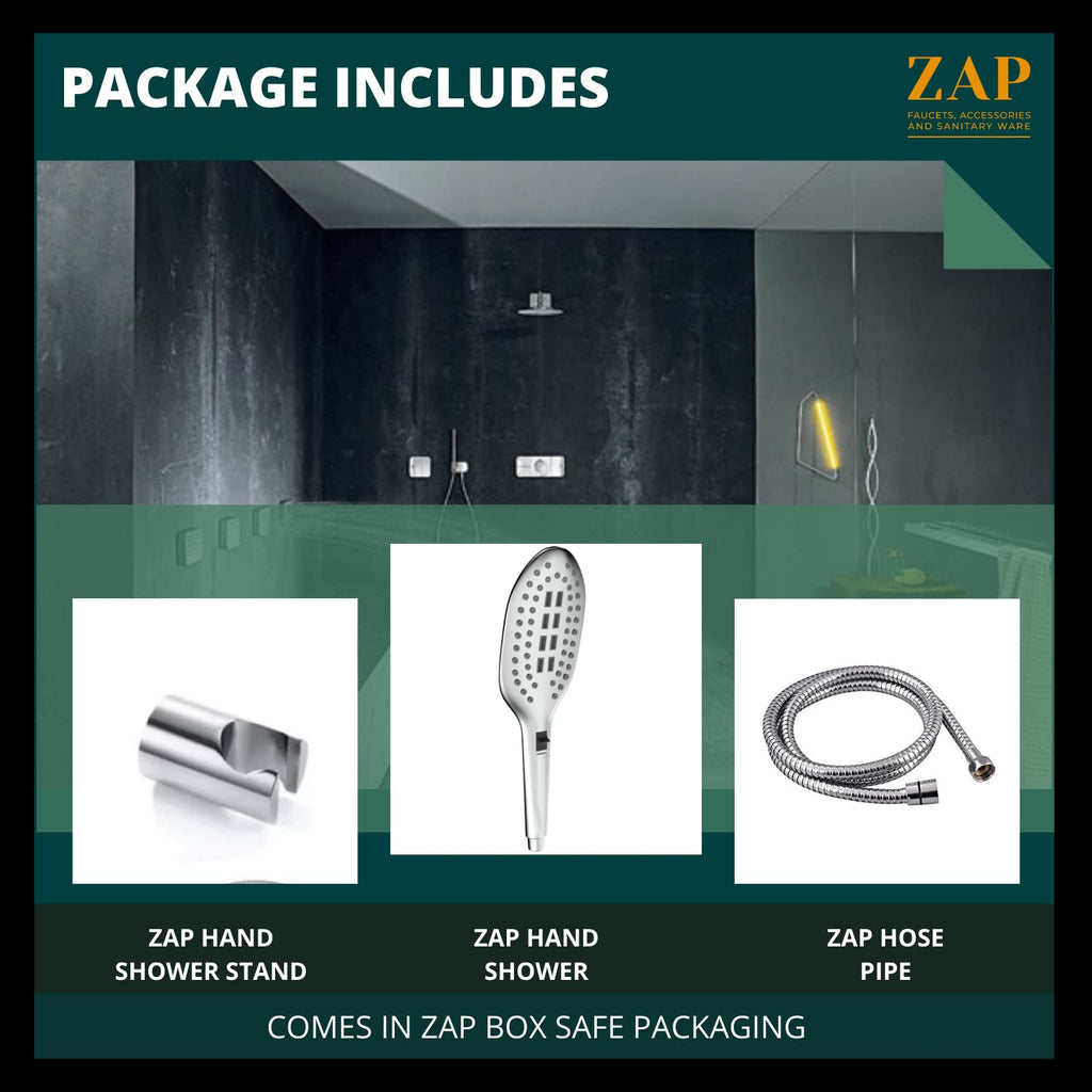 ZX3412 Switch Hand Shower with Stand and Hose Pipe, Flexible Silicone Nozzles, Two Flow Water, Stainless Steel Finish, Lightweight, Great Grip, Precise Water Flow(Ultra Modern Sleek, Rain and Massage Spray)
