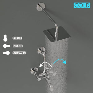 ZAP Elixir Series High Grade 100% Brass 3-in-1 Wall Mixer with Overhead Shower System and 125mm Long Bend Pipe, Chrome Finish