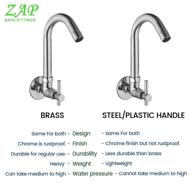 ZAP Mini Terrim Kitchen Sink Cock with Swivel Spout | 18x2 Inch Brass Body | Chrome Finish | Wall-Mounted Tap for Kitchen & Basin