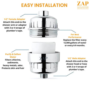 ZXFLTR-40 High Output Revitalizing Shower Filter - Reduces Dry Itchy Skin, Dandruff, Eczema, and Dramatically Improves The Condition of Your Skin, Hair and Nails - Chrome (SF100)