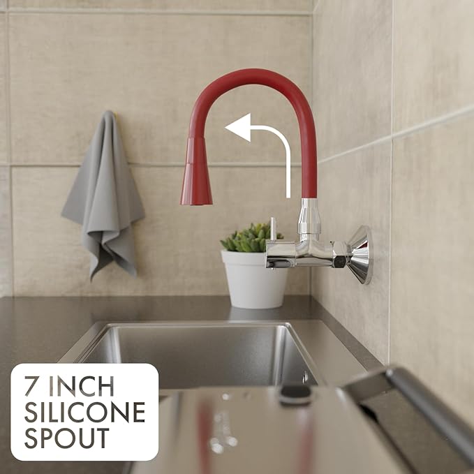 ZAP Elixir Brass Sink Cock | Chrome Finish Kitchen Faucet | Flexible 360° Dual Flow Spout Tap | Wall Mounted | Rust-Resistant | Water Saving Aerator | Ideal for Modular Kitchens (Blue)