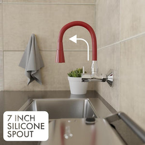 Red Brass Sink Tap with Dual Flow Kitchen Faucet with Flexible Swivel Spout