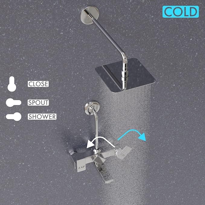 ZAP SKODA Series Full Brass Wall Mixer with Overhead Shower System and 125mm Bend Pipe for Bathroom – Chrome Finish