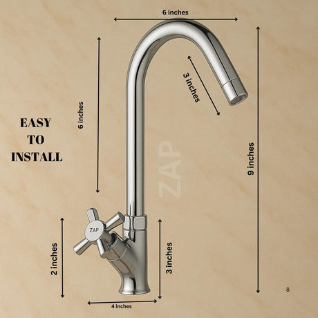 Zap Caster Light Swan Neck Tap for Kitchen & Bathroom | Brass Body, Chrome Finish | Table/Deck Mounted | Sleek Durable Design | Soft Flow Water Faucet