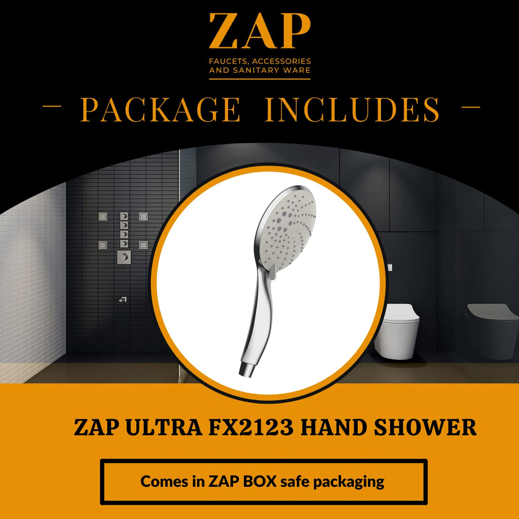 Ultra FX2123 Hand Shower with Stand and Hose Pipe, Flexible Silicone Nozzles, Multi-Flow Water, Stainless Steel Finish, Lightweight, Great Grip, Precise Water Flow(Ultra Modern Sleek, Rain, Soft, Massage Spray)