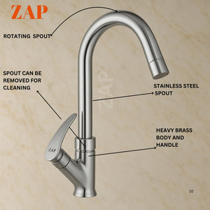ZAP Arrow Light Swan Neck Tap | Brass Chrome Faucet for Kitchen & Bath