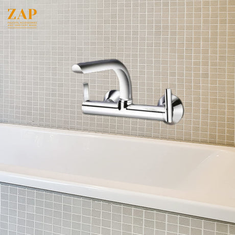 ZAP Ultra Cube Series Brass Sink Mixer – Wall Mounted Kitchen Tap with Swinging Spout | Hot & Cold Water Mixer for Home, Kitchen, and Bar Sinks | Chrome Finish Faucet
