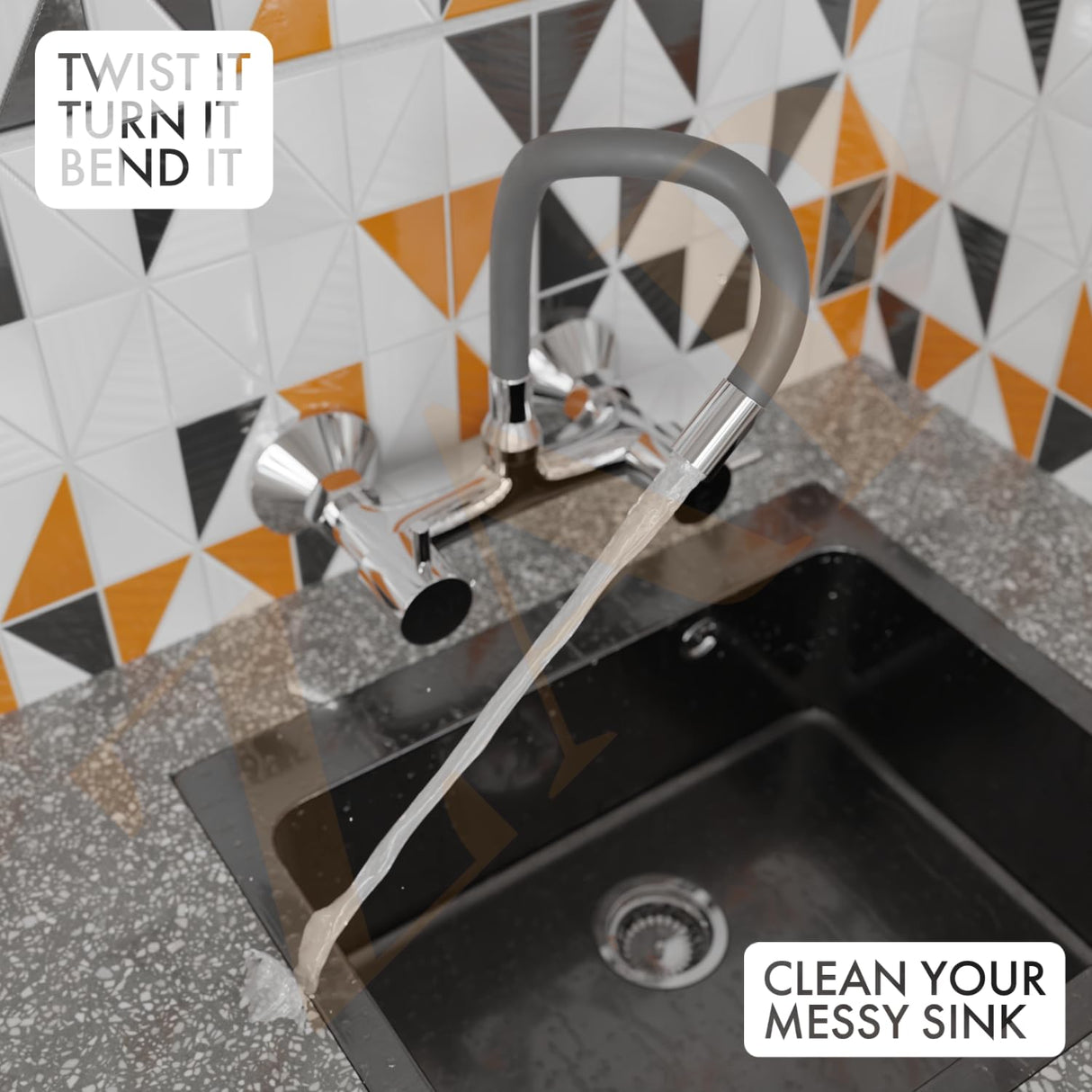 ZAP Elixir Series Single Spout Sink Mixer – 7 Inch Silicone Spout Brass Tap | Grey Hot & Cold Water Kitchen Mixer Faucet | Wall Mounted Design for Modular Kitchens