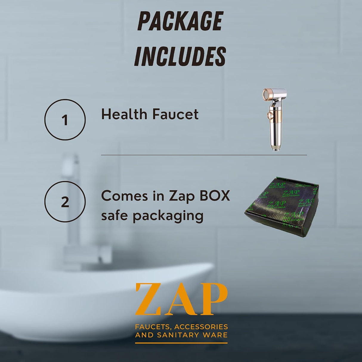 ZAP Ultra ZX1034 Health Faucet Handheld Toilet Jet Spray with 1.5 m Stainless Steel Tube and Wall Hook-Chrome Finish Bidet with Hose and Holder/Clutch Set (Chrome Gold)