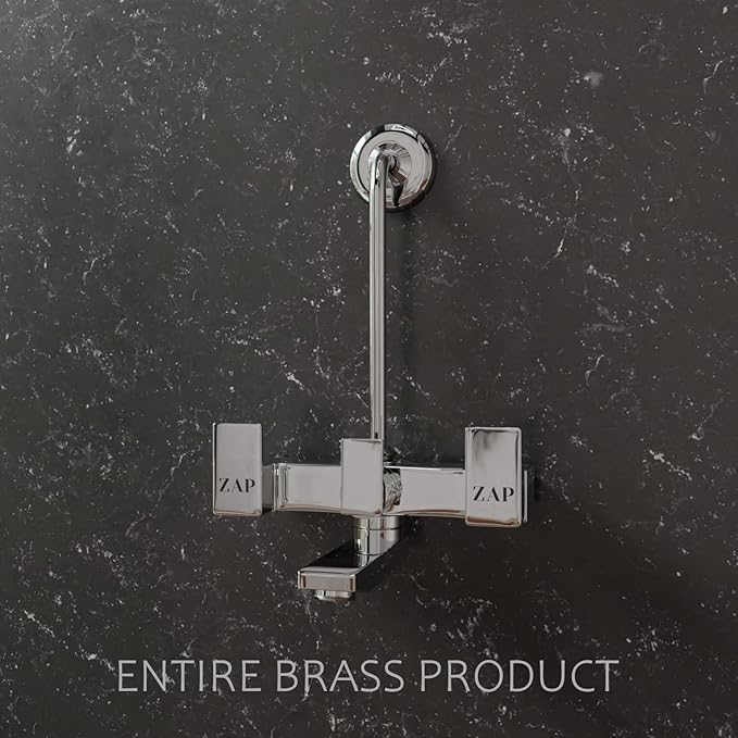 ZAP SKODA Series 100% Full Brass Wall Mixer with Overhead Shower System Set and 125mm Long Bend Pipe for Bathroom | Chrome Finish | Complete Wall Mounted Bath Fitting