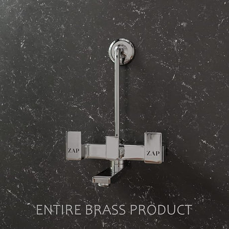 ZAP Skoda Full Brass Chrome Plated 2-in-1 Wall Mixer with Provision for Overhead Shower and Long Bend Pipe for Bathroom | Sleek Wall Mounted Bath Fitting | Rust-Resistant & Durable Design
