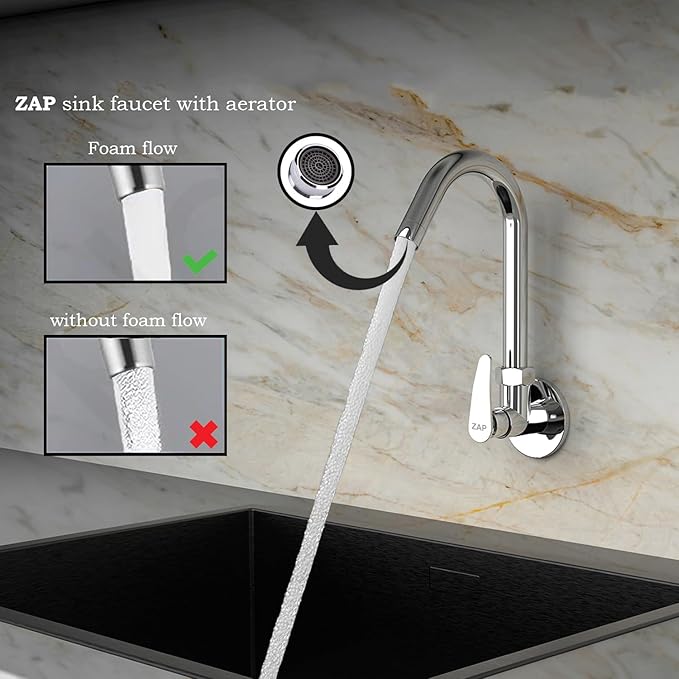 ZAP Arrow Kitchen Sink Tap with Wall Flange | 360° Swivel Spout | Brass Sink Cock for Kitchen & Basin | Chrome Finish | 7-Year Warranty