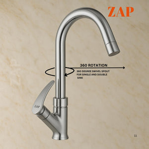 ZAP Arrow Light Swan Neck Tap | Brass Chrome Faucet for Kitchen & Bath