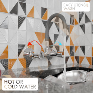 ZAP Elixir Series Single Spout Sink Mixer – 7 Inch Silicone Spout Brass Tap | Grey Hot & Cold Water Kitchen Mixer Faucet | Wall Mounted Design for Modular Kitchens