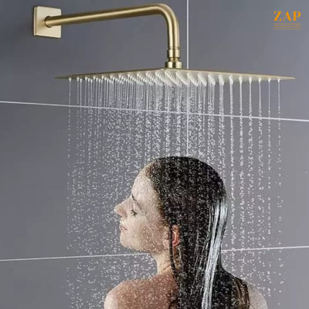 ZAP 3446 Overhead Shower/Stainless Steel Shower Head with Silicone Nozzles Rain Shower Head for Bathroom- (Gold)