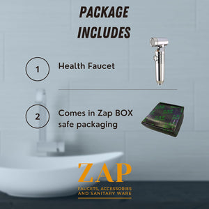 ZAP Ultra ZX1034 Health Faucet | Handheld Toilet Jet Spray | Chrome Finish | 1.5m Stainless Steel Hose | Wall Hook & Clutch Set | Bidet Spray Gun for Bathroom