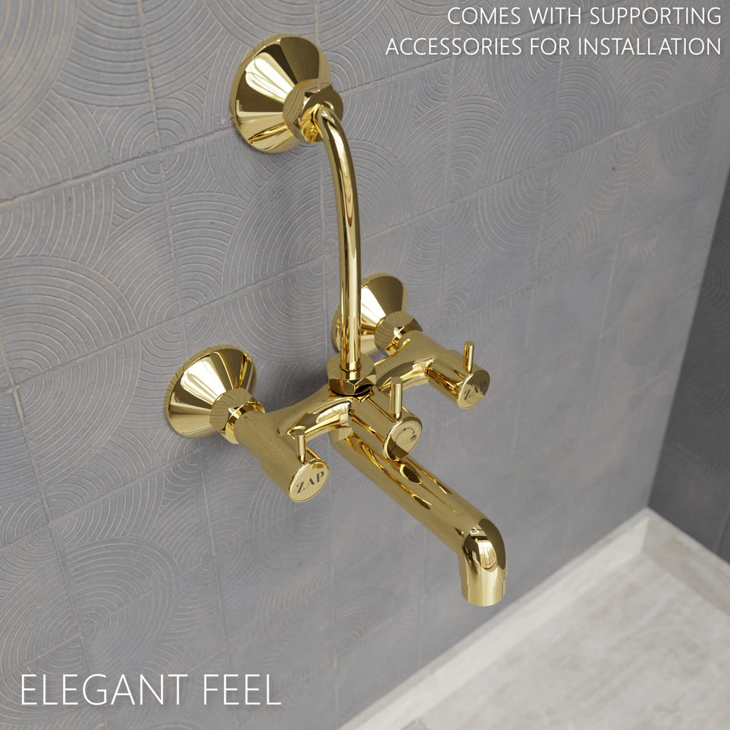 ZAP Elixir Full Brass Gold Plated 2 in 1 Wall Mixer with Provision for Over Head Shower and Long Bend Pipe for Bathroom