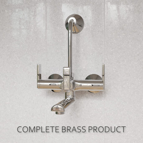 ZAP Ultra Cube Series High Grade 100% Brass 2-in-1 Wall Mixer with Overhead Shower Set and 125mm Long Bend Pipe | Hot/Cold Knobs with Chrome Finish and Faucet Cleaner