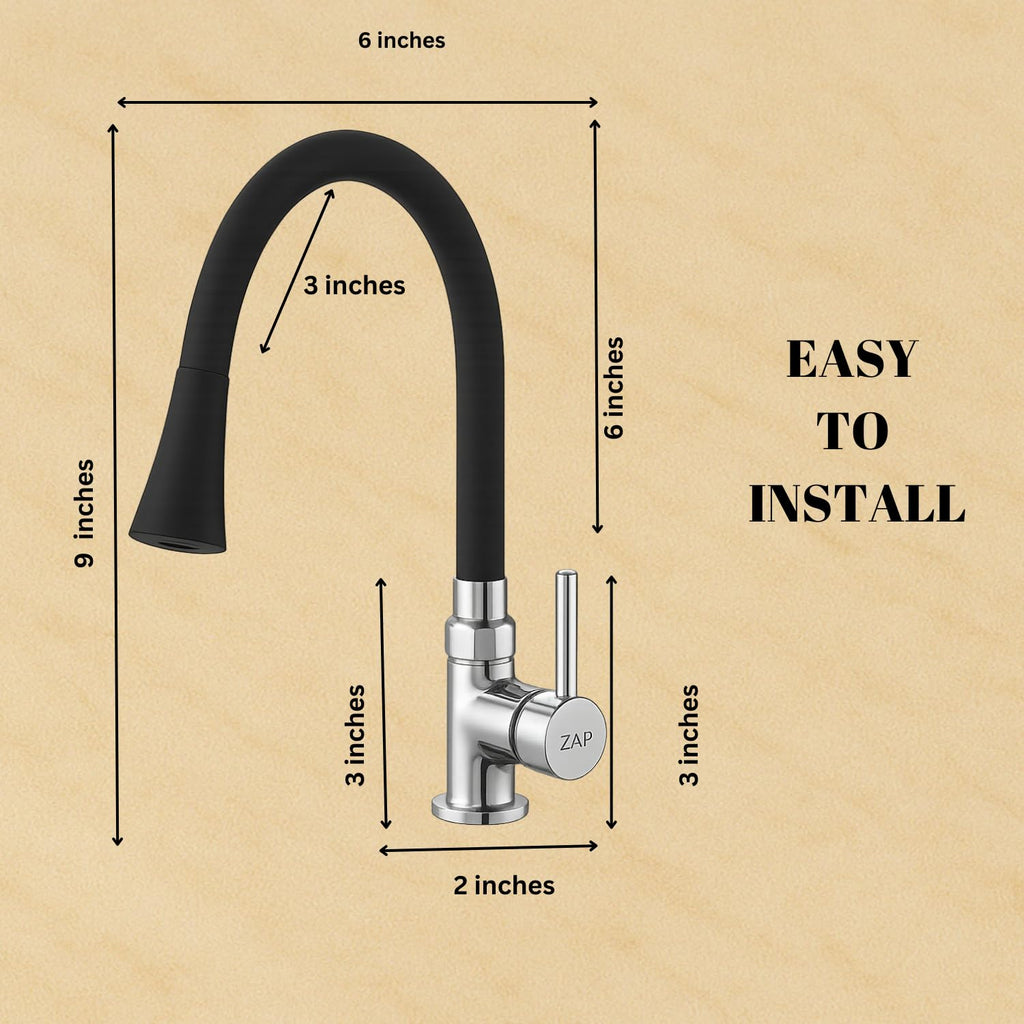ZAP TERRIM High Grade Brass Kitchen Tap | Swan Neck Design | 360° Swivel Spout | Dual Flow | Flexible Silicone Spout | Rust-Proof | Hot & Cold Mixer | Chrome Finish