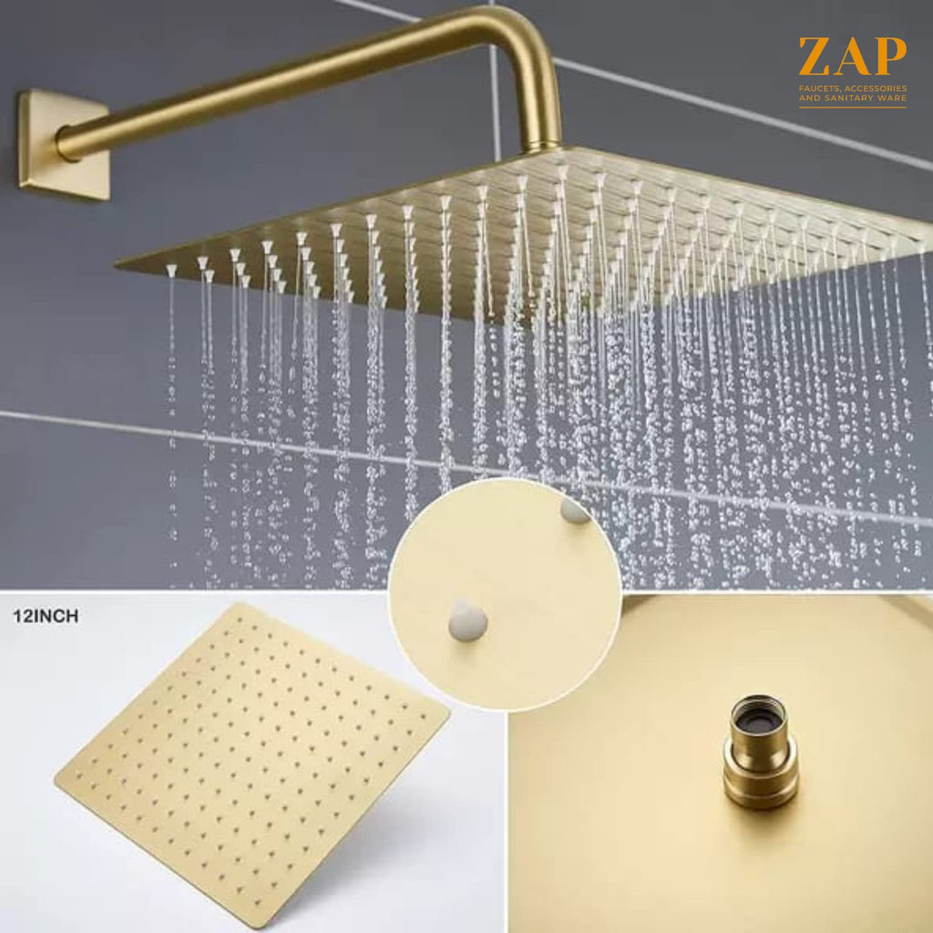 ZAP 3446 Overhead Shower/Stainless Steel Shower Head with Silicone Nozzles Rain Shower Head for Bathroom- (Gold)