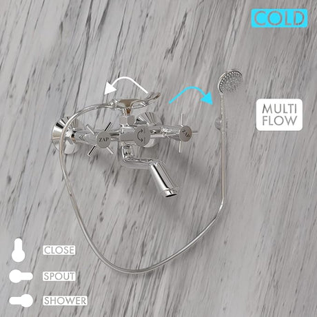 Caster 2-in-1 Wall Mixer with Crutch, Multi-Flow Hand Shower
