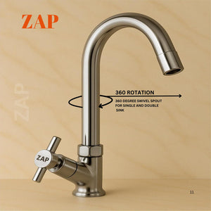 Zap Terrim Light Swan Neck Tap for Kitchen & Bathroom | Brass Body, Chrome Finish | Table/Deck Mounted | Sleek Durable Design | Soft Flow Water Faucet