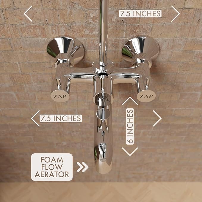 ZAP Elixir Series 100% High Grade Brass 3-in-1 Wall Mixer with Provision for Overhead Shower and 125mm Long Bend Pipe, Chrome Finish