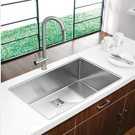 ZAP Spacious Single Bowl Kitchen Sink 32x20x10 Inch | Matte Finish Thick SS-304 Stainless Steel | Includes Steel Waste Coupling, Waste Pipe & Drainer Basket | Durable & Stain Resistant