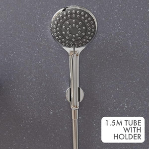 ZAP SKODA Series 100% Full Brass Wall Mixer with Overhead Shower System Set and 125mm Long Bend Pipe for Bathroom | Chrome Finish | Complete Wall Mounted Bath Fitting