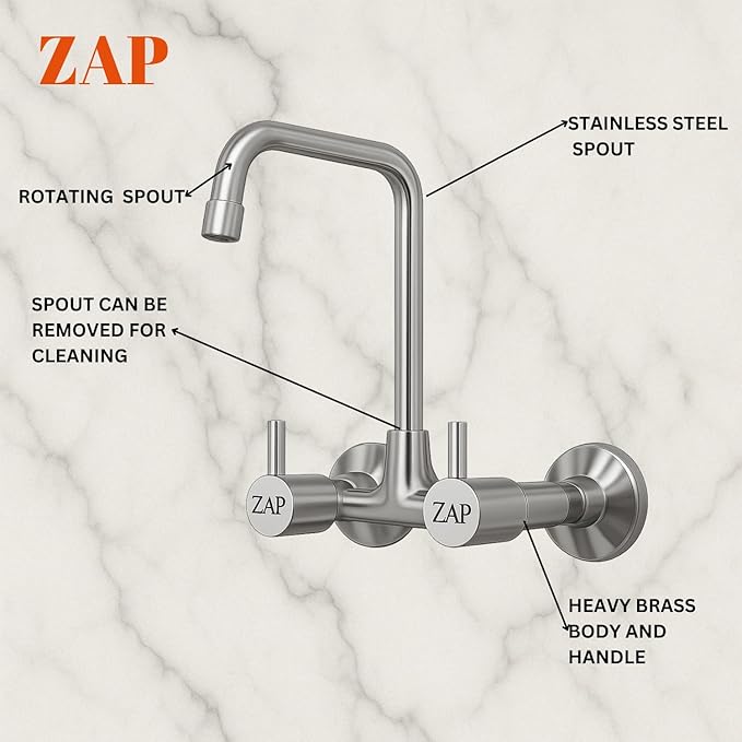 ZAP Elixir 1342 L Spout Kitchen Sink Mixer Tap
