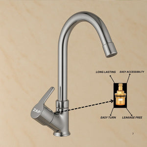 Zap Soft Light Swan Neck Tap for Kitchen & Bathroom | Brass Body, Chrome Finish | Table/Deck Mounted | Sleek Durable Design | Soft Flow Water Faucet