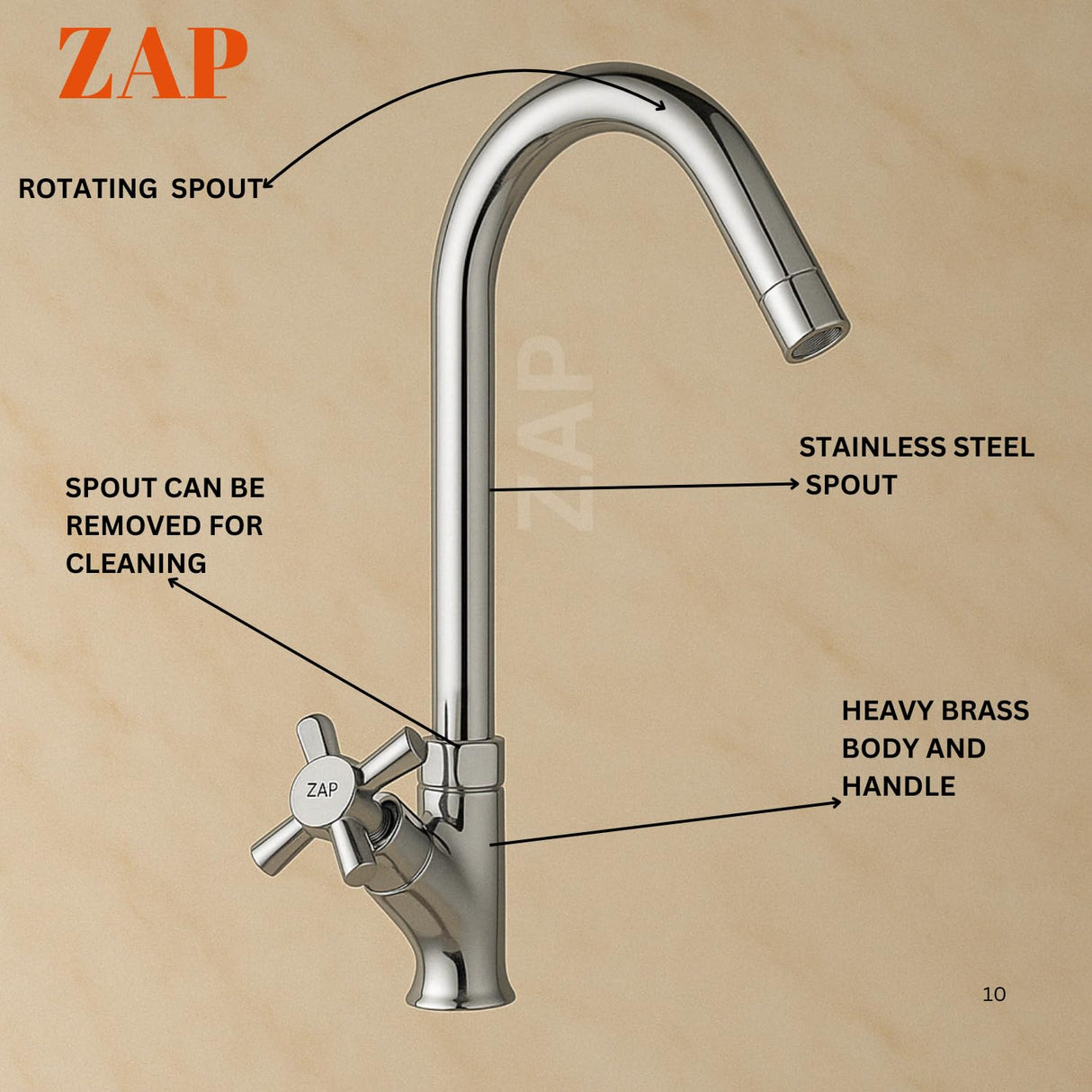 Zap Caster Light Swan Neck Tap for Kitchen & Bathroom | Brass Body, Chrome Finish | Table/Deck Mounted | Sleek Durable Design | Soft Flow Water Faucet