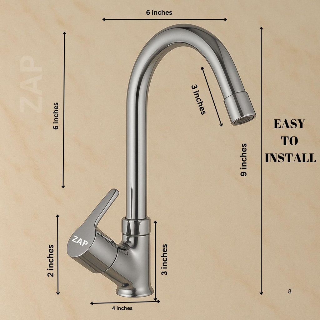 Zap Ocean Heavy Neck Tap for Kitchen/Bathroom | Brass Body, Chrome Finish | Soft Water Flow | Table/Deck Mounted | Sleek & Durable Faucet for Wash Basin & Sink