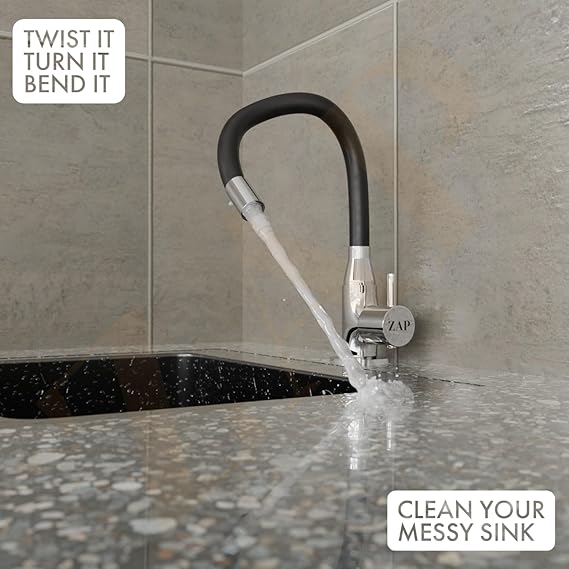 ZAP Swan Neck with Flexible Swivel Spout | Single Flow Sink Mixer | Black Silicone Spout Brass Faucet | Hot & Cold Sink Mixer Tap | Tap for Kitchen Sink | Wash Basin Mixer | Pillar Tap