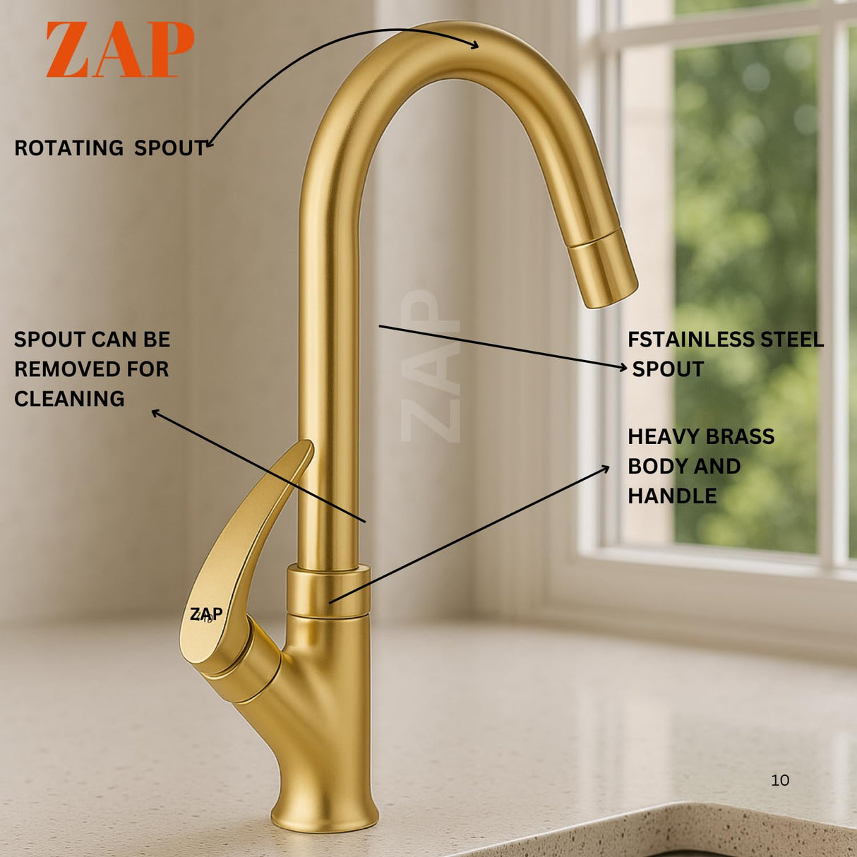 Elixir Gold deck Mounted Solid Brass Kitchen Sink Tap