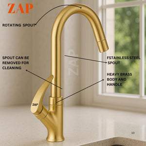 Elixir Gold deck Mounted Solid Brass Kitchen Sink Tap