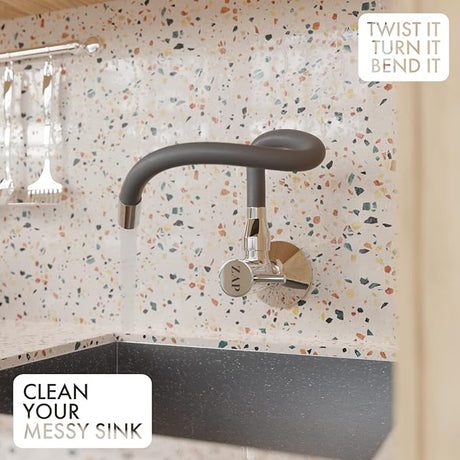ZAP Elixir Brass Sink Cock | Modern Grey & Chrome Finish Kitchen Faucet | 360° Swivel Spout Tap | Wall Mounted | Rust-Resistant | Water Saving Aerator | Ideal for Modular Kitchen | Single Flow