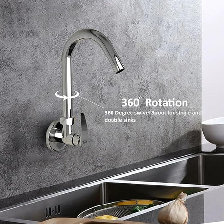 ZAP Arrow Kitchen Sink Tap with Wall Flange | 360° Swivel Spout | Brass Sink Cock for Kitchen & Basin | Chrome Finish | 7-Year Warranty