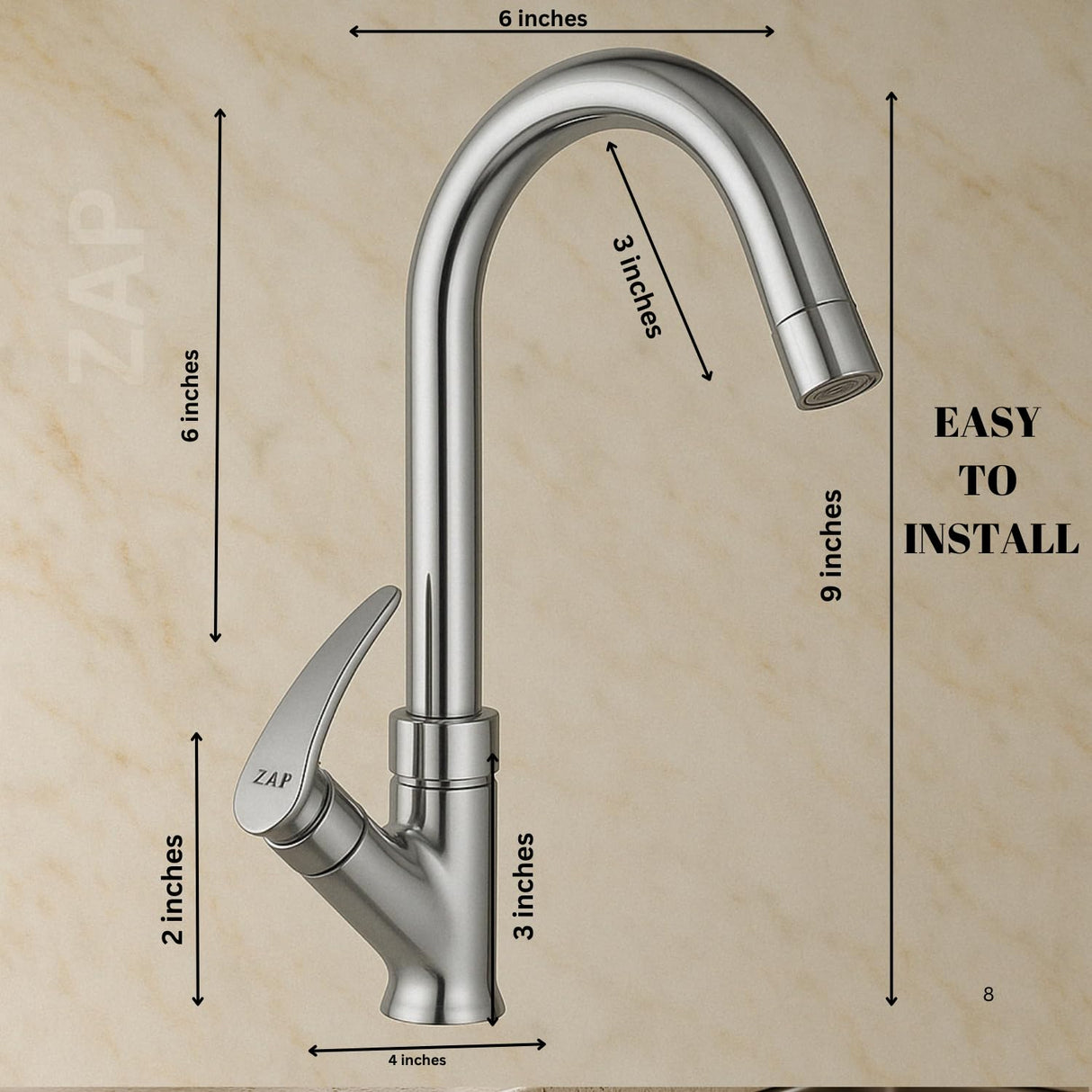 ZAP Arrow Light Swan Neck Tap | Brass Chrome Faucet for Kitchen & Bath