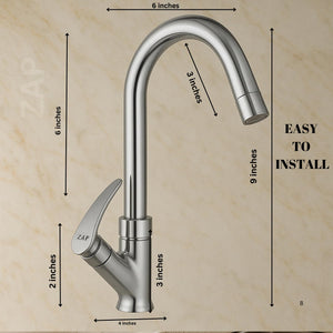 ZAP Arrow Light Swan Neck Tap | Brass Chrome Faucet for Kitchen & Bath