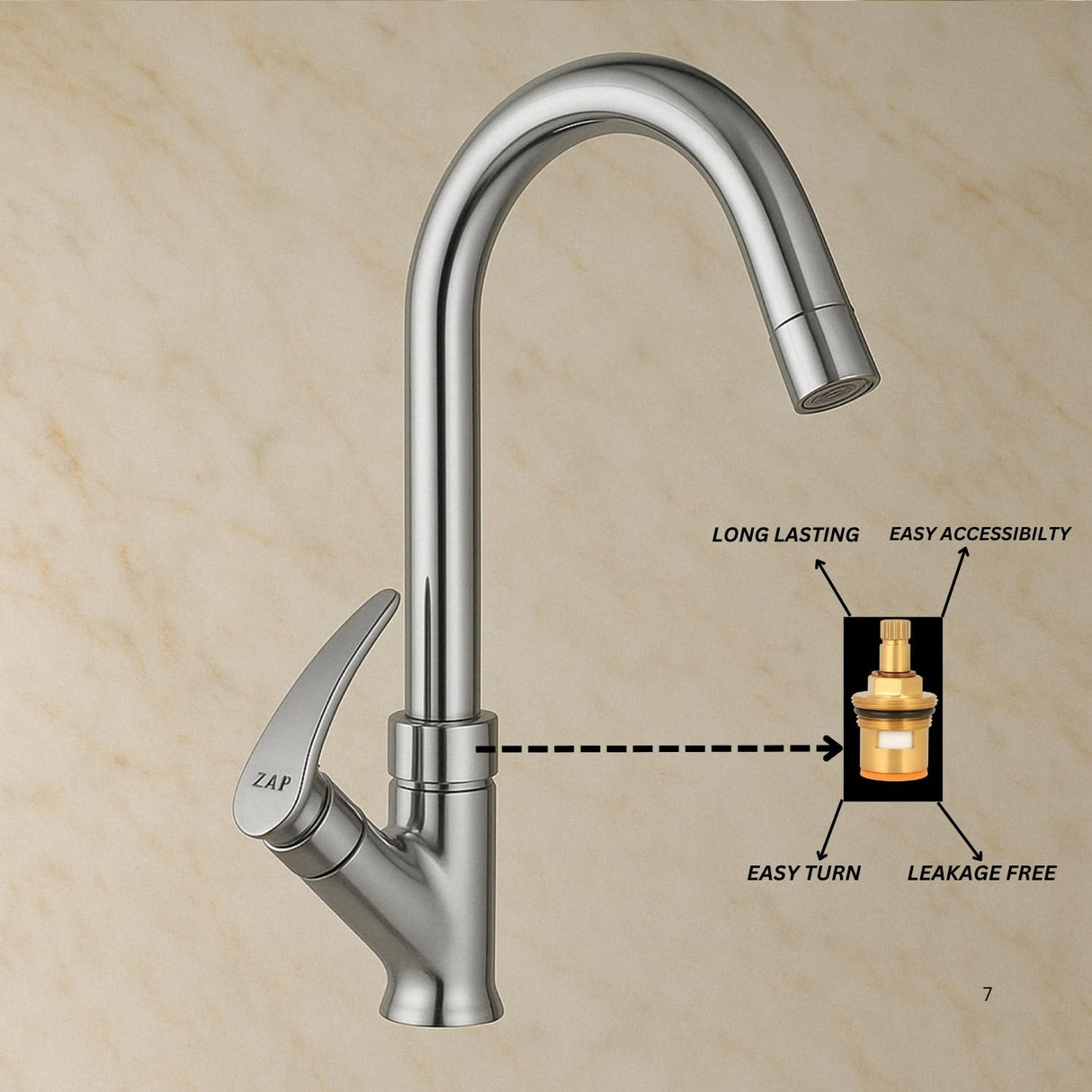 ZAP Arrow Light Swan Neck Tap | Brass Chrome Faucet for Kitchen & Bath