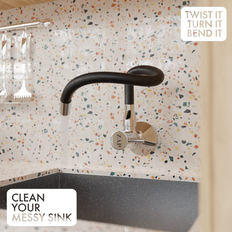 ZAP Elixir Brass Sink Cock – Modern Black & Chrome Kitchen Faucet with 360° Flexible Swivel Spout | Wall Mounted Tap for Modular Kitchen Sink | Premium Brass Body