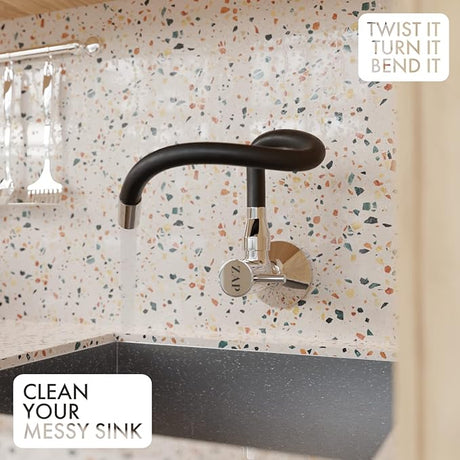 ZAP Elixir Brass Kitchen Sink Cock Faucet | Modern Black & Chrome Finish | 360° Flexible Swivel Spout | Wall Mounted Kitchen Tap | Heavy Duty Brass Body | Stylish Sink Mixer for Modular Kitchens | Single Flow