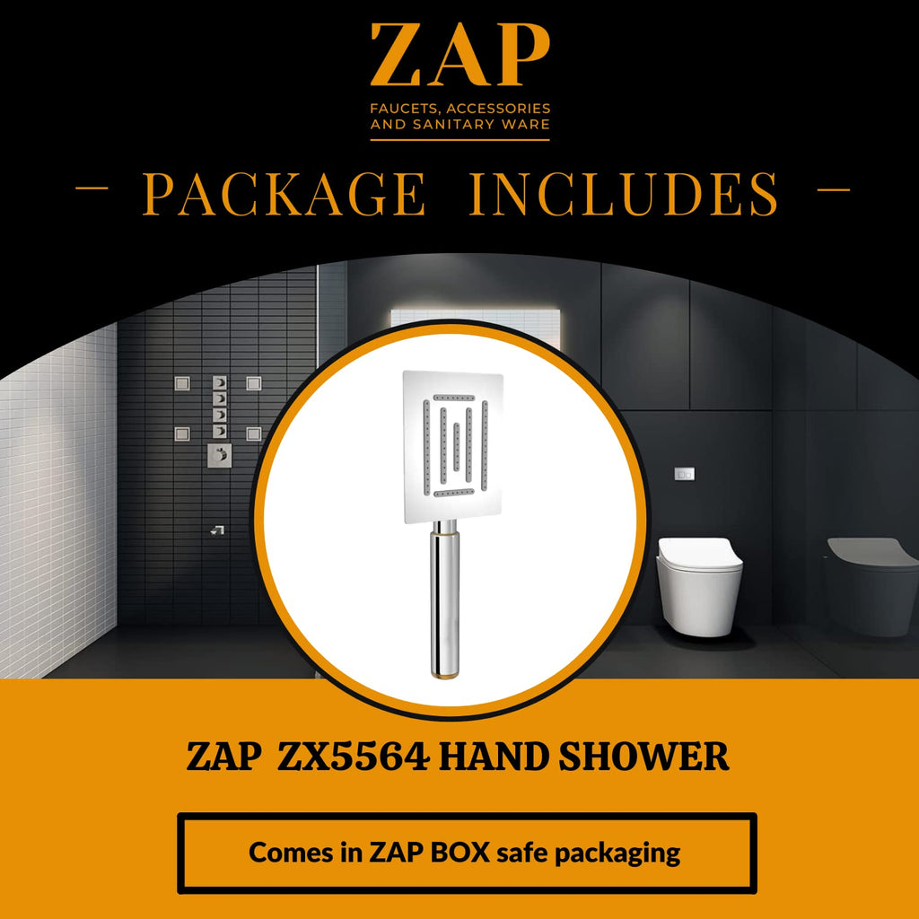 ZX5564 Hand Shower with Stand and Hose Pipe, Flexible Silicone Nozzles, Stainless Steel Finish, Lightweight, Great Grip, Precise Water Flow(Ultra Modern Sleek, Rain Spray)