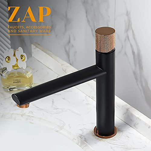 Lavish Series Tall Body Hot & Cold Basin Mixer Pillar Tap (Black & Rose Gold Twist)